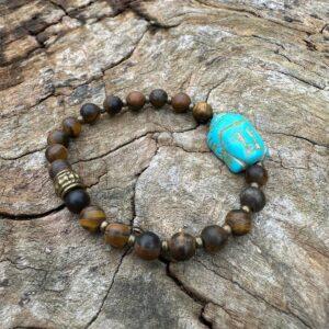 Bransoletka z tygrysim okiem i Buddą z howlitu