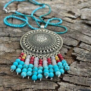 Naszyjnik z turkusu, howlitu, jaspisu czerwonego i agatu trawionego