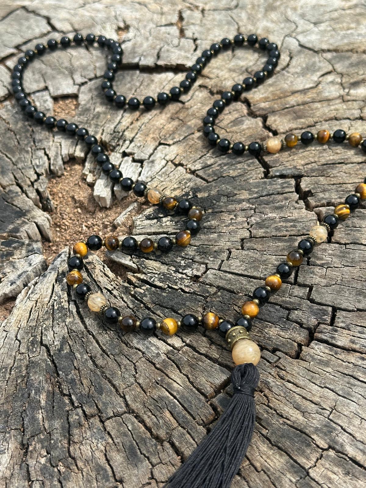 Mala z czarnego turmalinu, tygrysiego oka i cytrynu