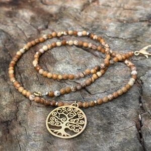 Naszyjnik z jaspisu obrazkowego z zawieszką Drzewo Życia